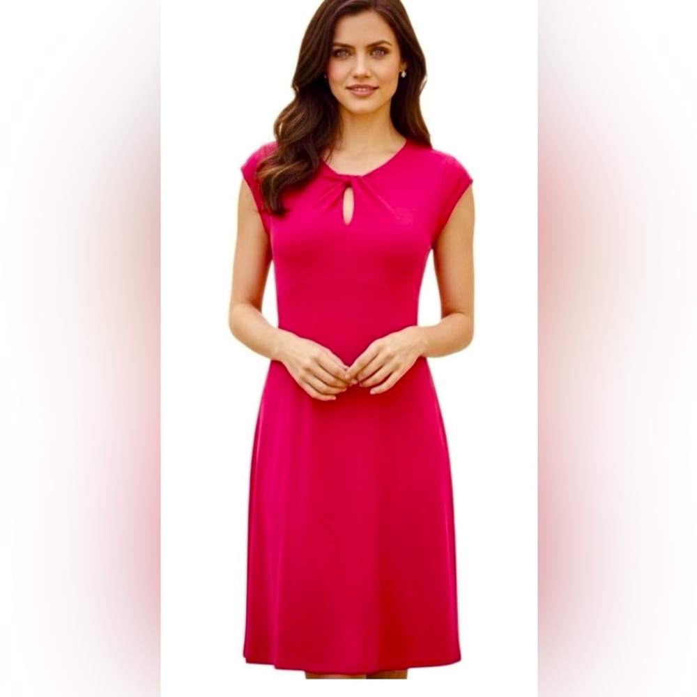 BODEN Red Dress Cherry Silk Jersey Cap Sleeve Keyhole Twist Neck